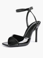 Women's Black Square Toe Ankle Strap Heeled Sandals Wedding Party Casual Shoes