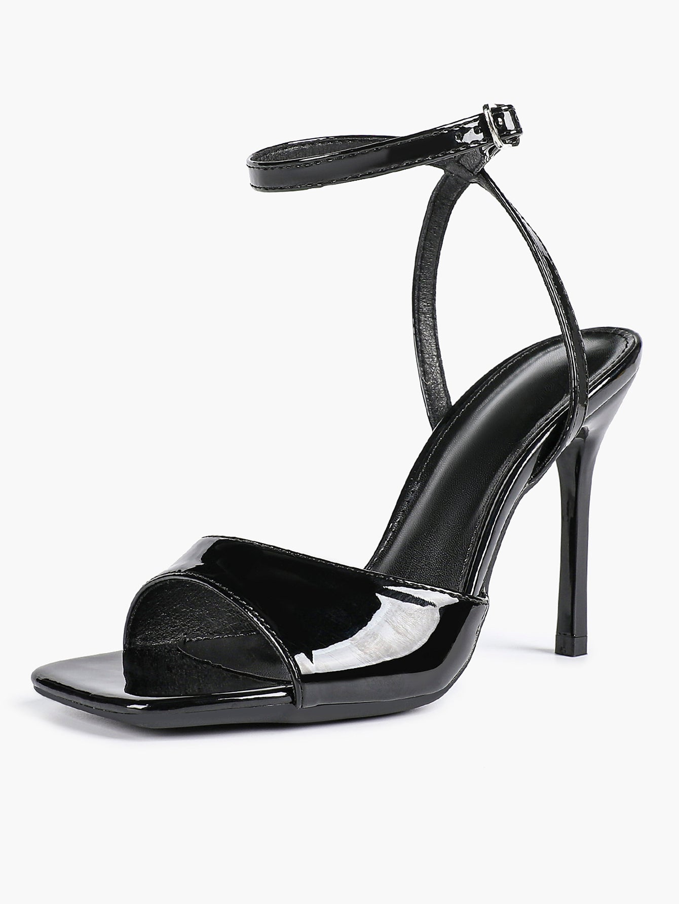 Women's Black Square Toe Ankle Strap Heeled Sandals Wedding Party Casual Shoes