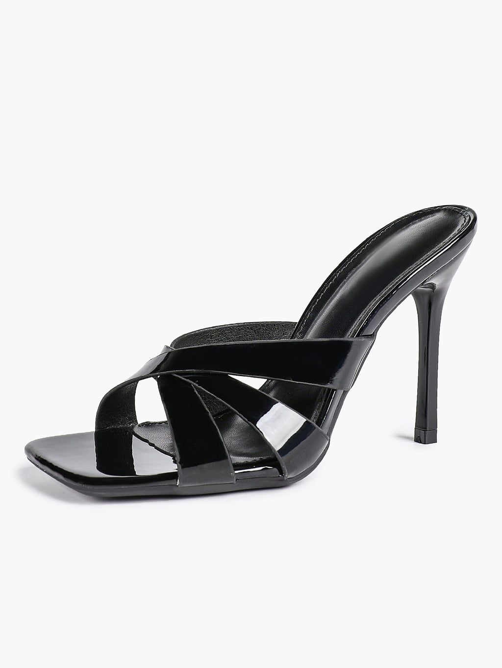 Patent Leather Crisscross Strap High Heel Mules Square Toe Slip-On Daily Wear