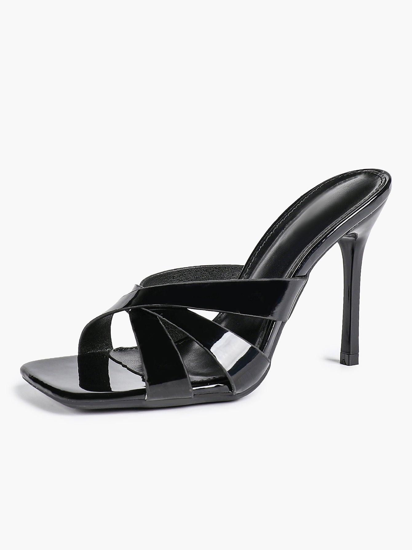 Patent Leather Crisscross Strap High Heel Mules Square Toe Slip-On Daily Wear