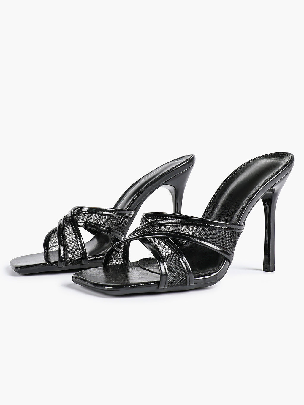 Women's strappy high-heeled sandals - elegant patent leather mesh evening high heels ISHIFIVAN
