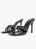 Women's strappy high-heeled sandals - elegant patent leather mesh evening high heels ISHIFIVAN