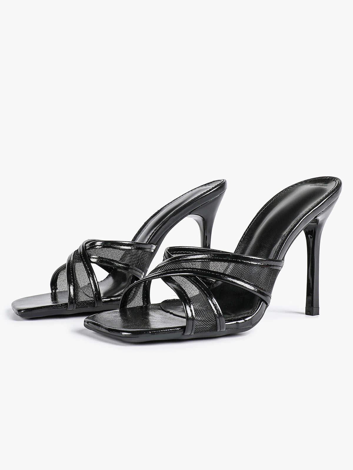 Women's strappy high-heeled sandals - elegant patent leather mesh evening high heels ISHIFIVAN