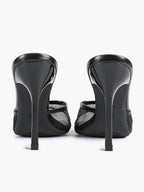Women's Pink Mesh Panel Heel Mules Square Toe Slip-On Stiletto Sandals Party Date Shoes