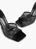 Women's Pink Mesh Panel Heel Mules Square Toe Slip-On Stiletto Sandals Party Date Shoes