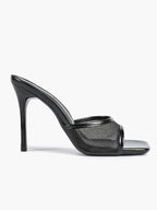 Women's Pink Mesh Panel Heel Mules Square Toe Slip-On Stiletto Sandals Party Date Shoes