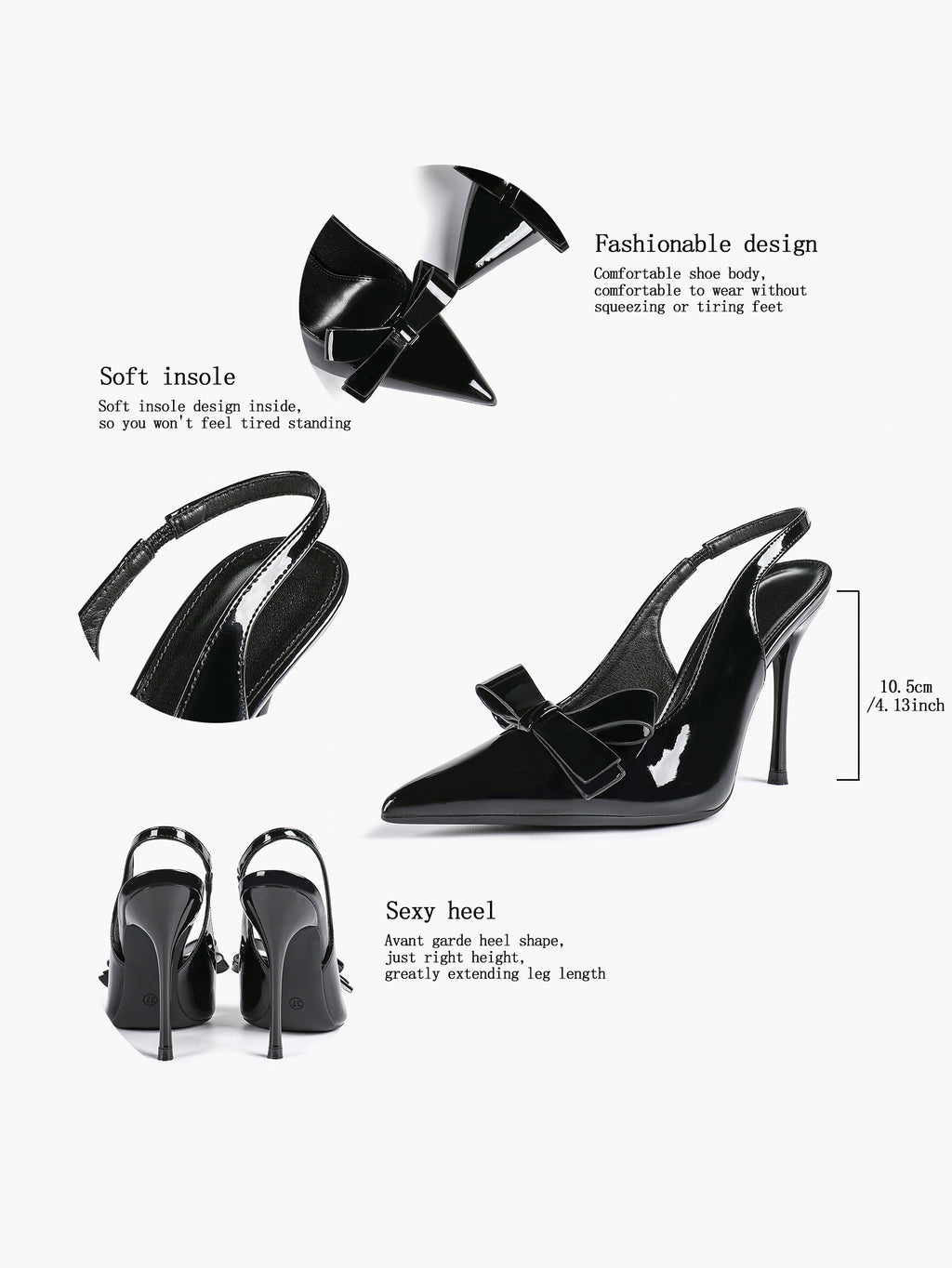 Pointed Toe Bow Detail Slingback Heels - Office Formal Evening Pumps