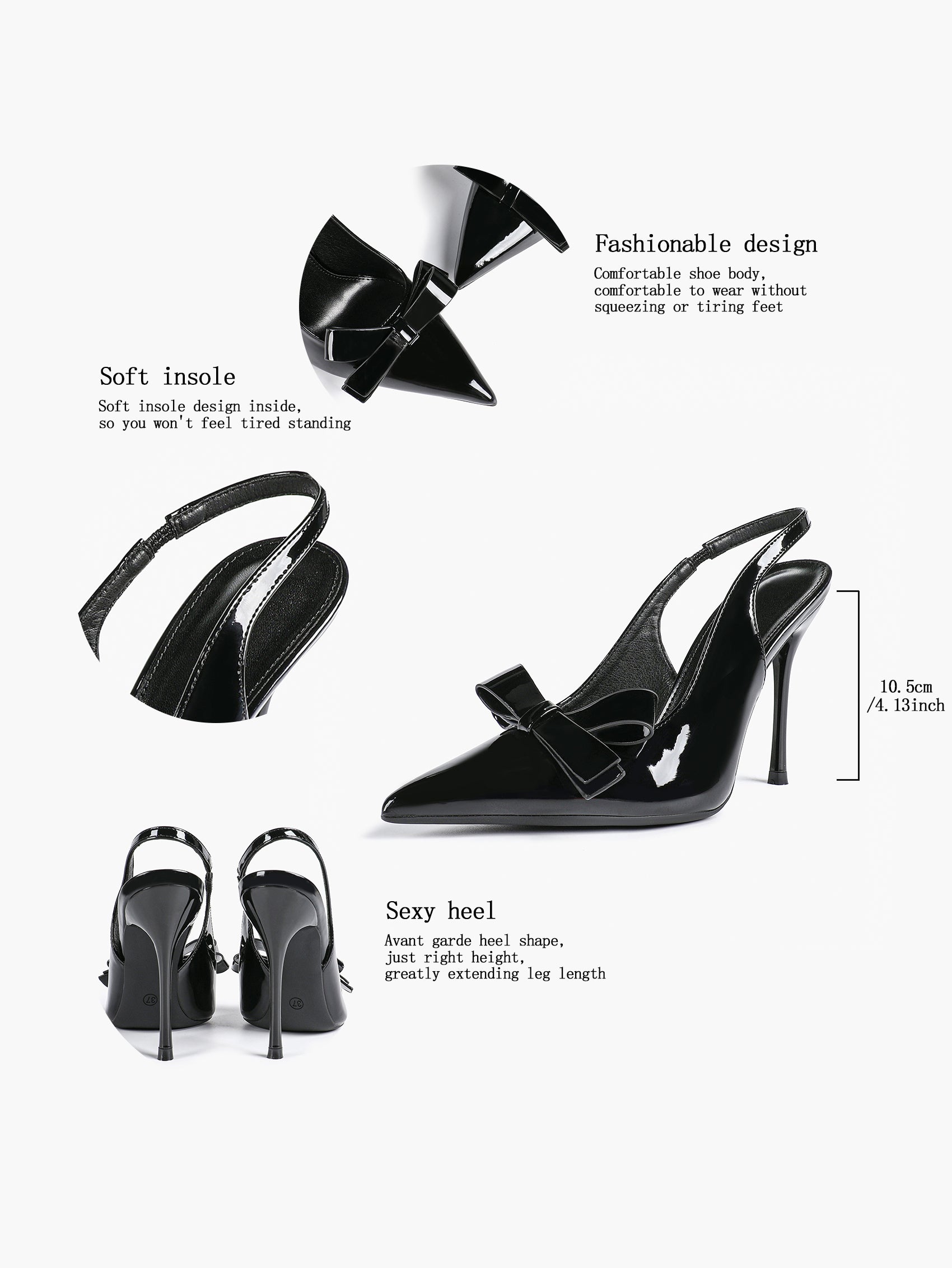 Pointed Toe Bow Detail Slingback Heels - Office Formal Evening Pumps