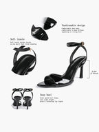 White Ankle Strap Open Toe Block Heeled Sandals - Wedding Party Office