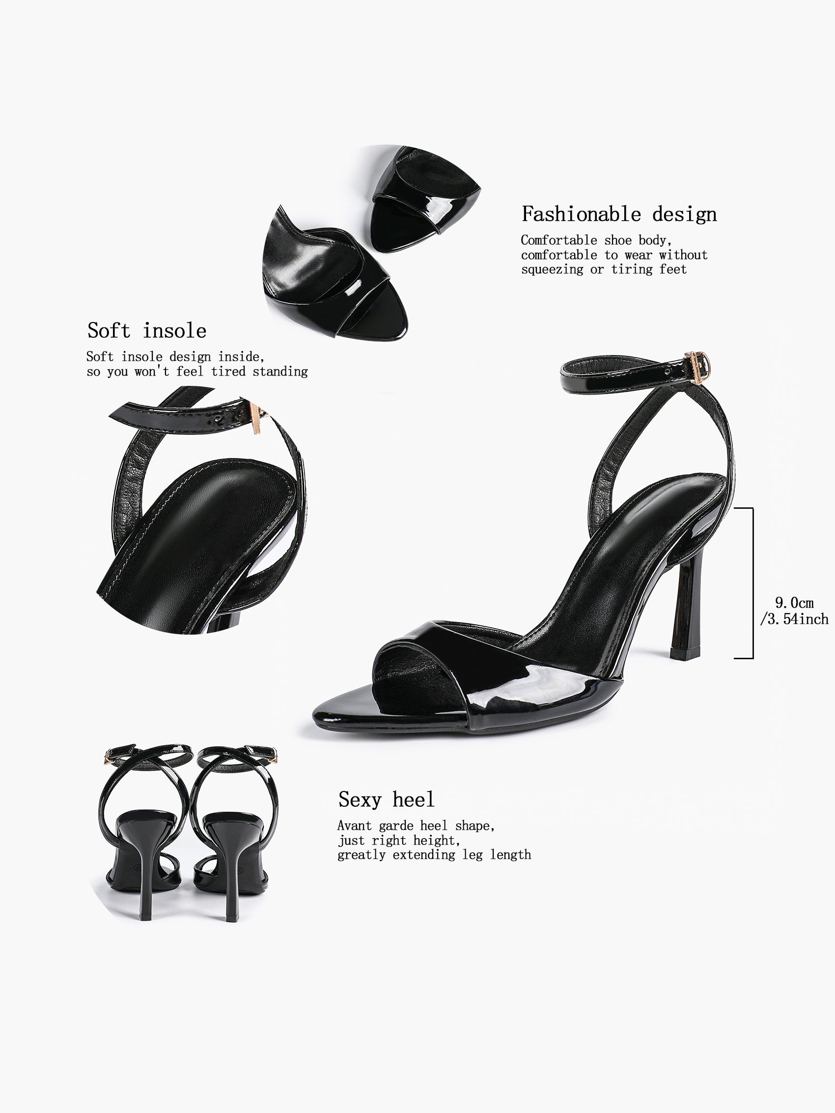 White Ankle Strap Open Toe Block Heeled Sandals - Wedding Party Office
