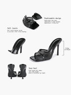 Women's Pink Mesh Panel Heel Mules Square Toe Slip-On Stiletto Sandals Party Date Shoes