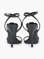 Black Patent Leather Ankle Strap Heeled Sandals Square Toe Stiletto Pumps