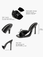 The Cool-Girl Bow: Black Patent Square-Toe Mules with a 4.13" Stiletto