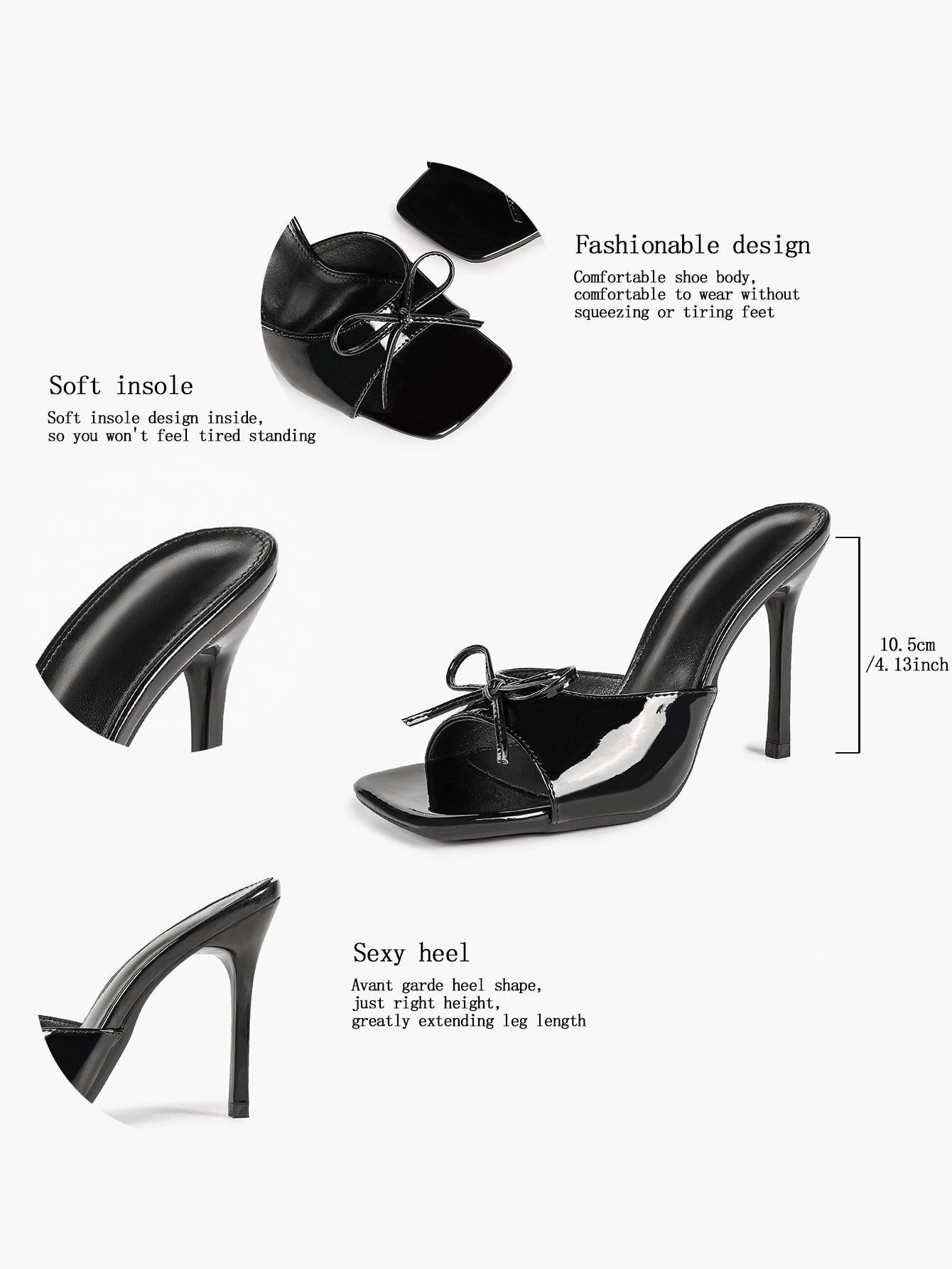 The Cool-Girl Bow: Black Patent Square-Toe Mules with a 4.13" Stiletto