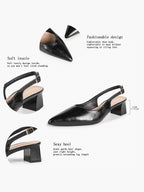 Black Patent Pointed-Toe Slingback Heels with Low Block Heel
