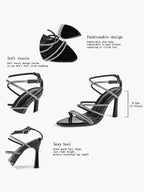 Night Sparkle: Black Patent Crystal Strap Sandals for Unforgettable Evening Glamour