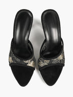 Gilded Mesh Mules - Beige Sequin Sandals with a 3.74" Stable Heel