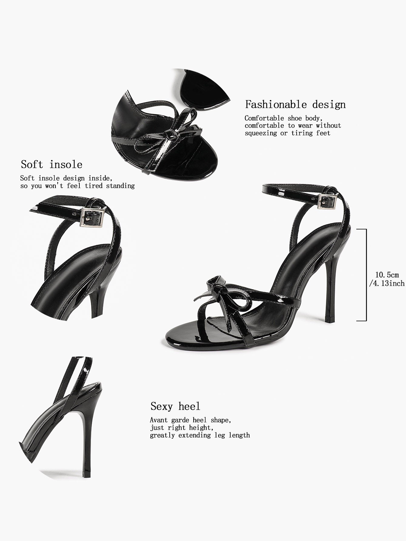 Architectural Bow Stilettos: Glossy Black Multi-Strap Heels for Modern Chic