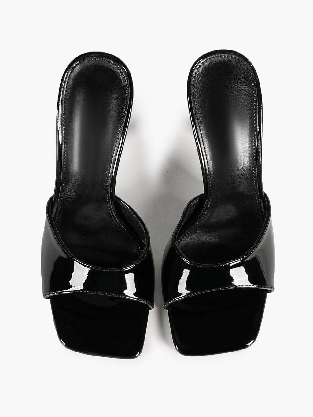 White Patent Leather Square Toe Single-Band Mule Heels Slip-On Stilettos with Soft Insole