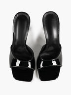 White Patent Leather Square Toe Single-Band Mule Heels Slip-On Stilettos with Soft Insole