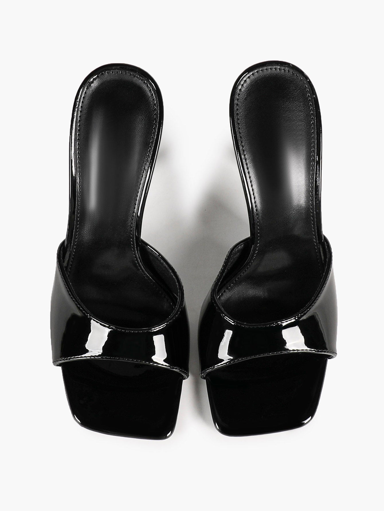 White Patent Leather Square Toe Single-Band Mule Heels Slip-On Stilettos with Soft Insole