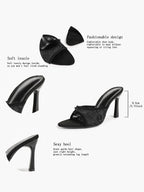 Pink Lace Embroidered Pointed Toe Mule Heels Slip-On Wide Strap Block Heels with Soft Insole
