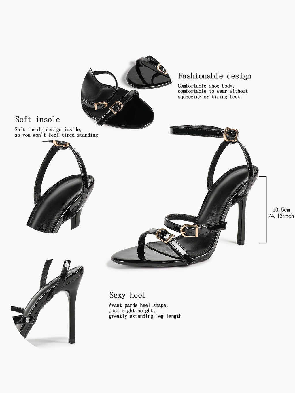 City Lights: Glossy Black Patent Multi-Strap Sandals for Effortless Evening Glam