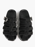 Camel Suede Woven Cage Slides with Silver-Tone Side Buckle