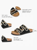 Taupe Suede Slides with Contrast Whipstitch Trim and Gold-Tone Buckles