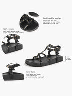 Black Strappy Gladiator Sandals with Secure Dual Buckle Fit and Soft Footbed