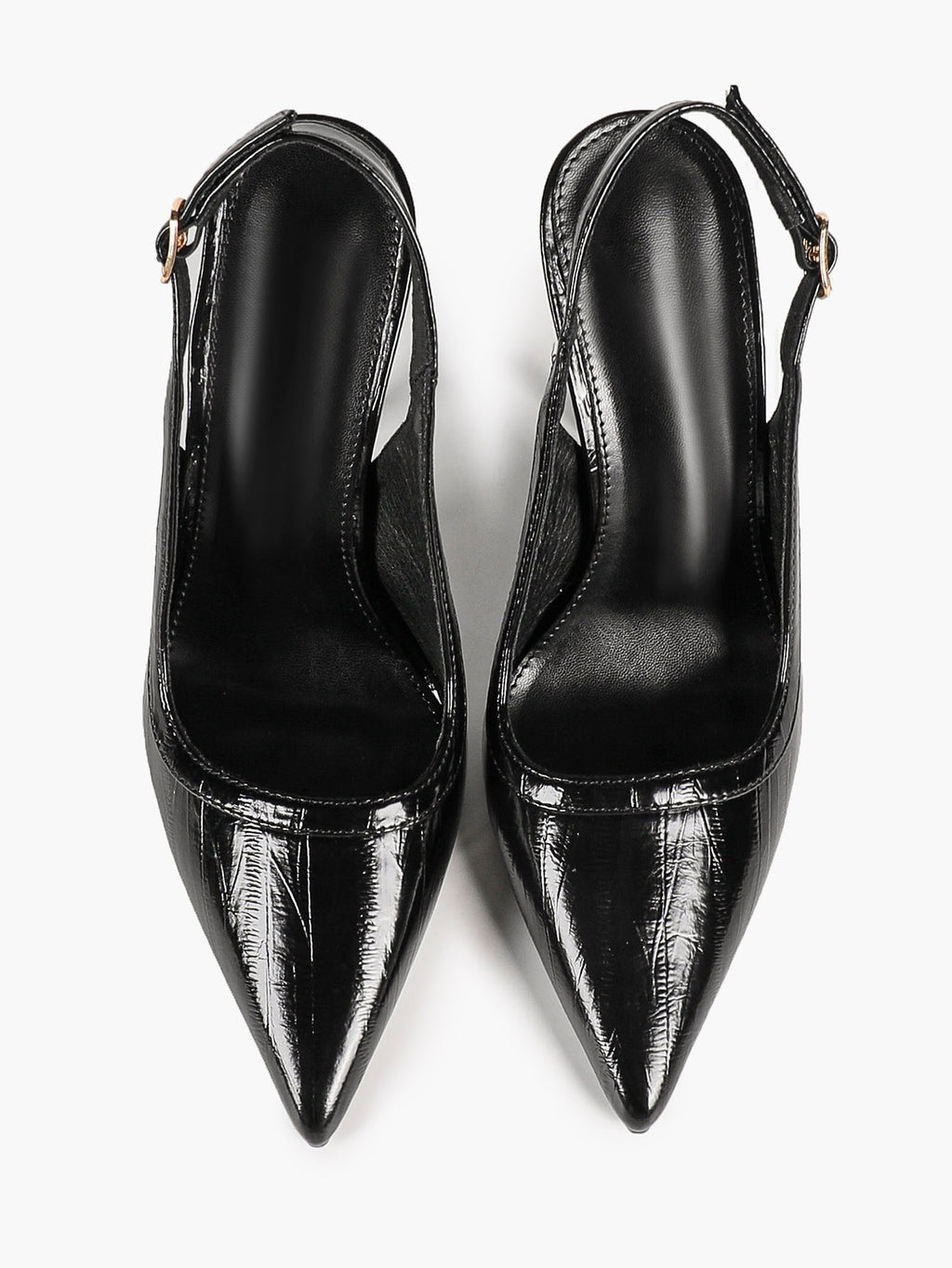 Midnight Gloss: Black Reptile-Print Slingback Heels for Effortless Evening Glamour