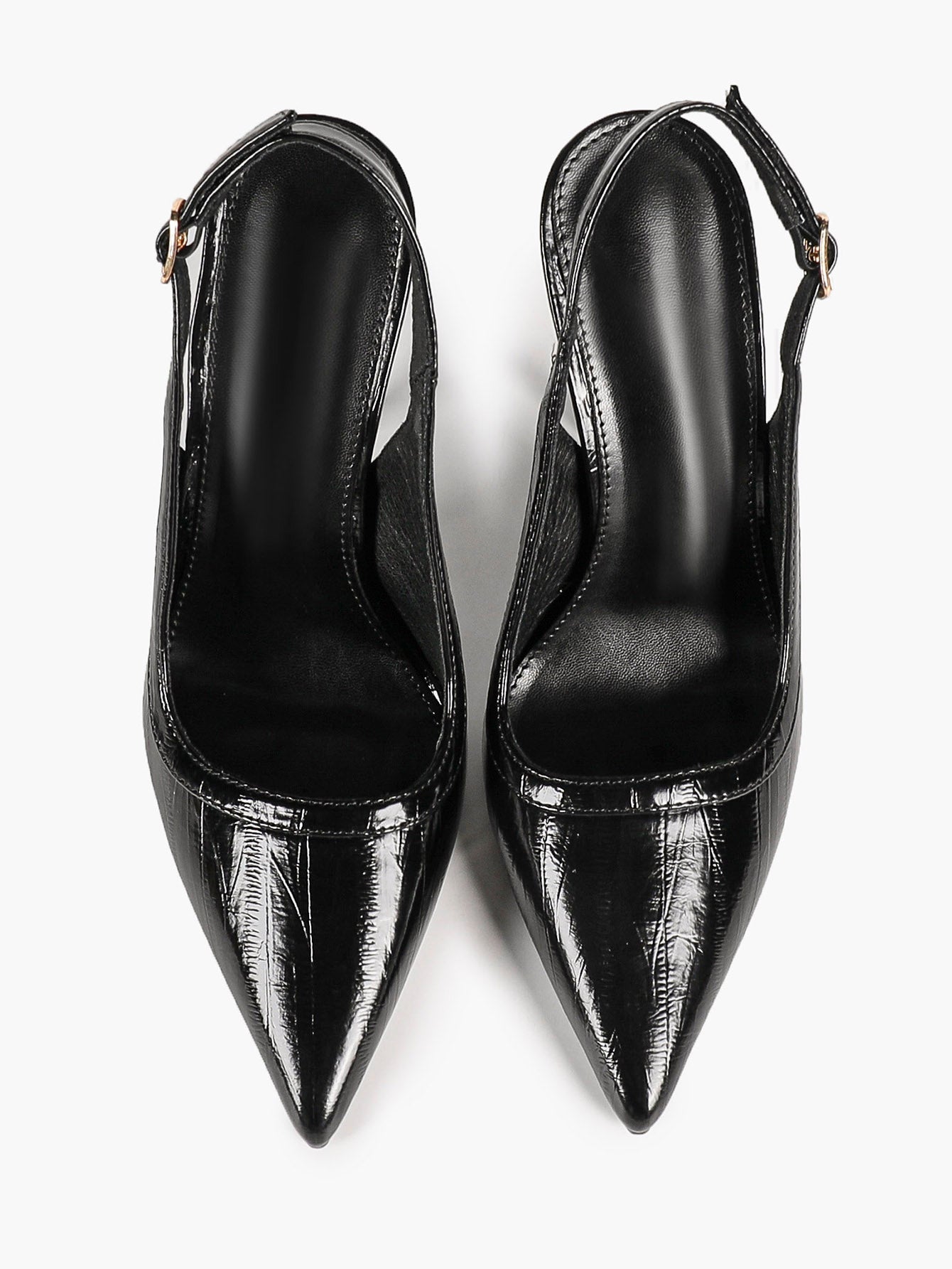 Midnight Gloss: Black Reptile-Print Slingback Heels for Effortless Evening Glamour