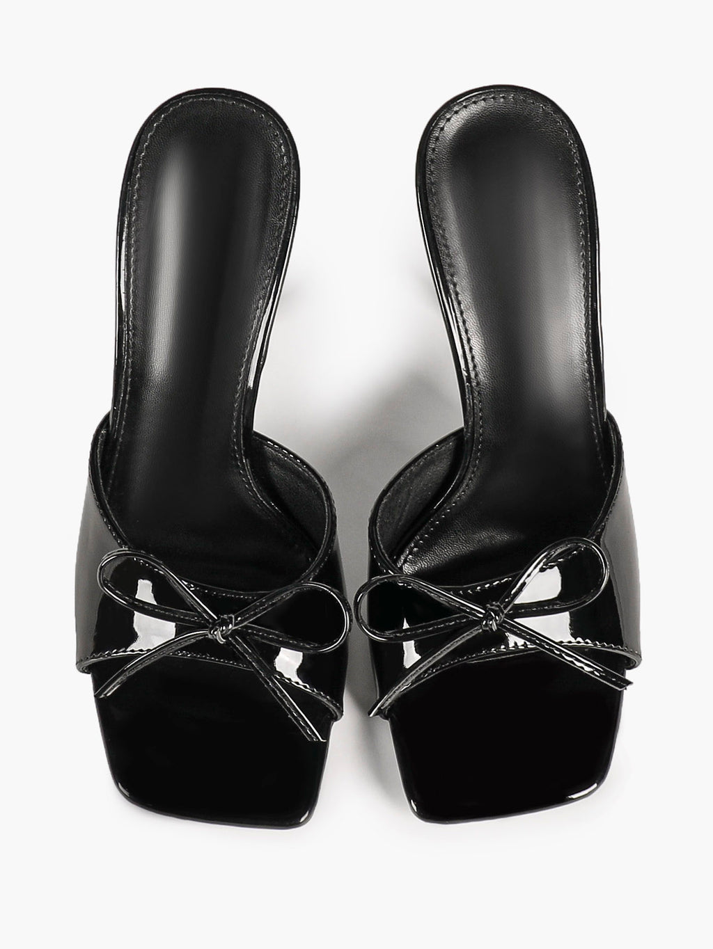 The Cool-Girl Bow: Black Patent Square-Toe Mules with a 4.13" Stiletto