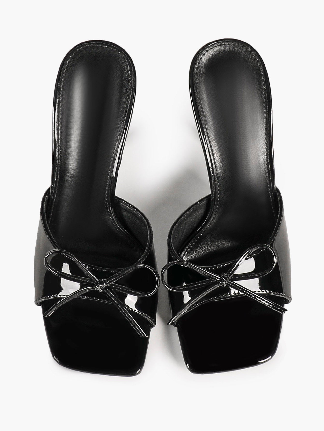 The Cool-Girl Bow: Black Patent Square-Toe Mules with a 4.13" Stiletto