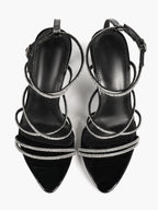 Night Sparkle: Black Patent Crystal Strap Sandals for Unforgettable Evening Glamour