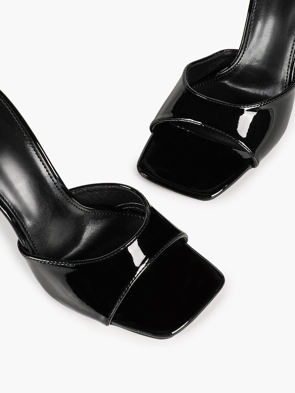 White Patent Leather Square Toe Single-Band Mule Heels Slip-On Stilettos with Soft Insole