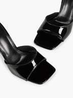 White Patent Leather Square Toe Single-Band Mule Heels Slip-On Stilettos with Soft Insole