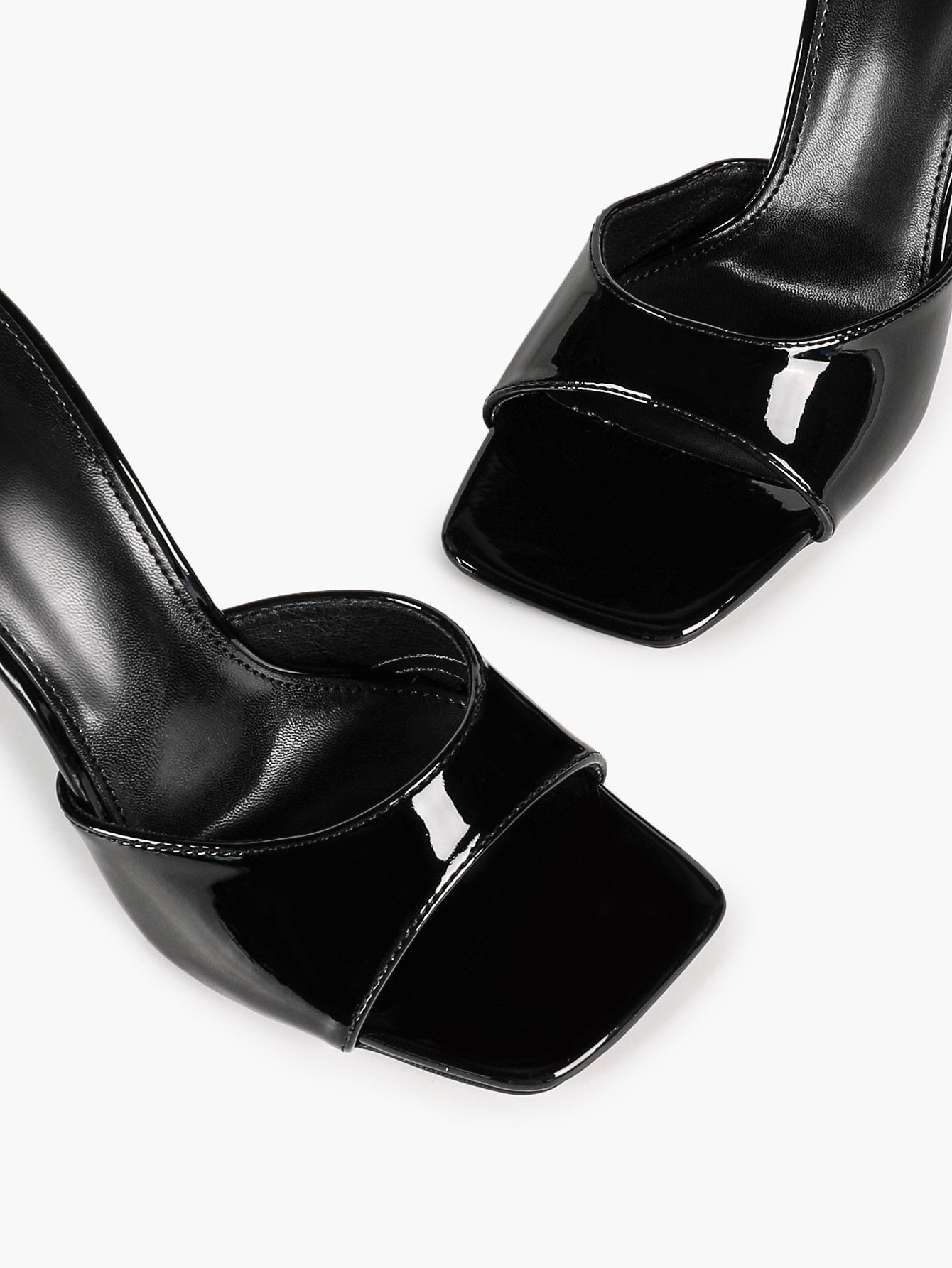 White Patent Leather Square Toe Single-Band Mule Heels Slip-On Stilettos with Soft Insole