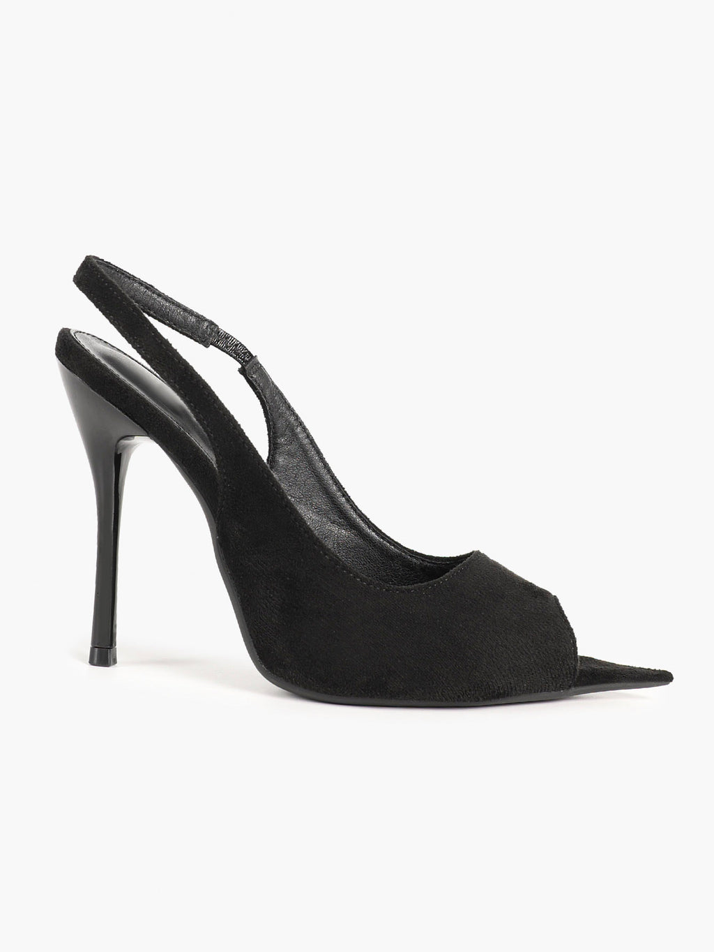 Women's Black Suede Pointed Peep-Toe Slingback Stilettos High Heels with Soft Insole