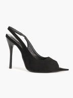 Women's Black Suede Pointed Peep-Toe Slingback Stilettos High Heels with Soft Insole