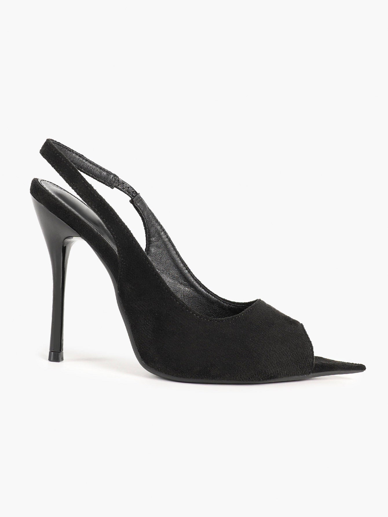 Women's Black Suede Pointed Peep-Toe Slingback Stilettos High Heels with Soft Insole