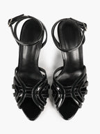 Urban Lattice: Black Patent Cage-Strap Stilettos for the Modern Power Woman