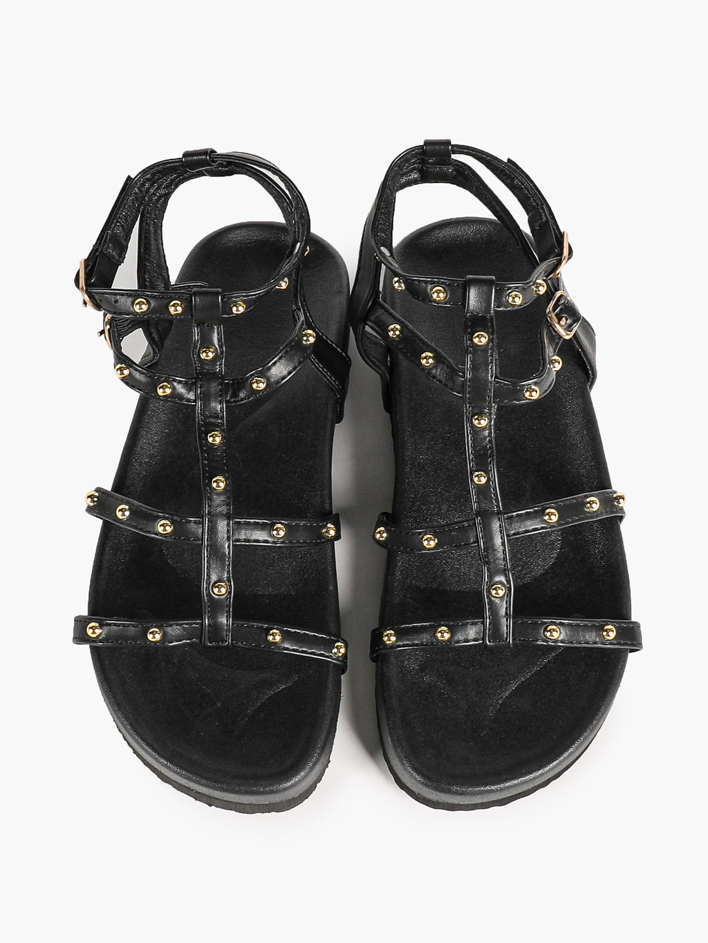 Black Strappy Gladiator Sandals with Secure Dual Buckle Fit and Soft Footbed