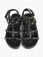 Black Strappy Gladiator Sandals with Secure Dual Buckle Fit and Soft Footbed