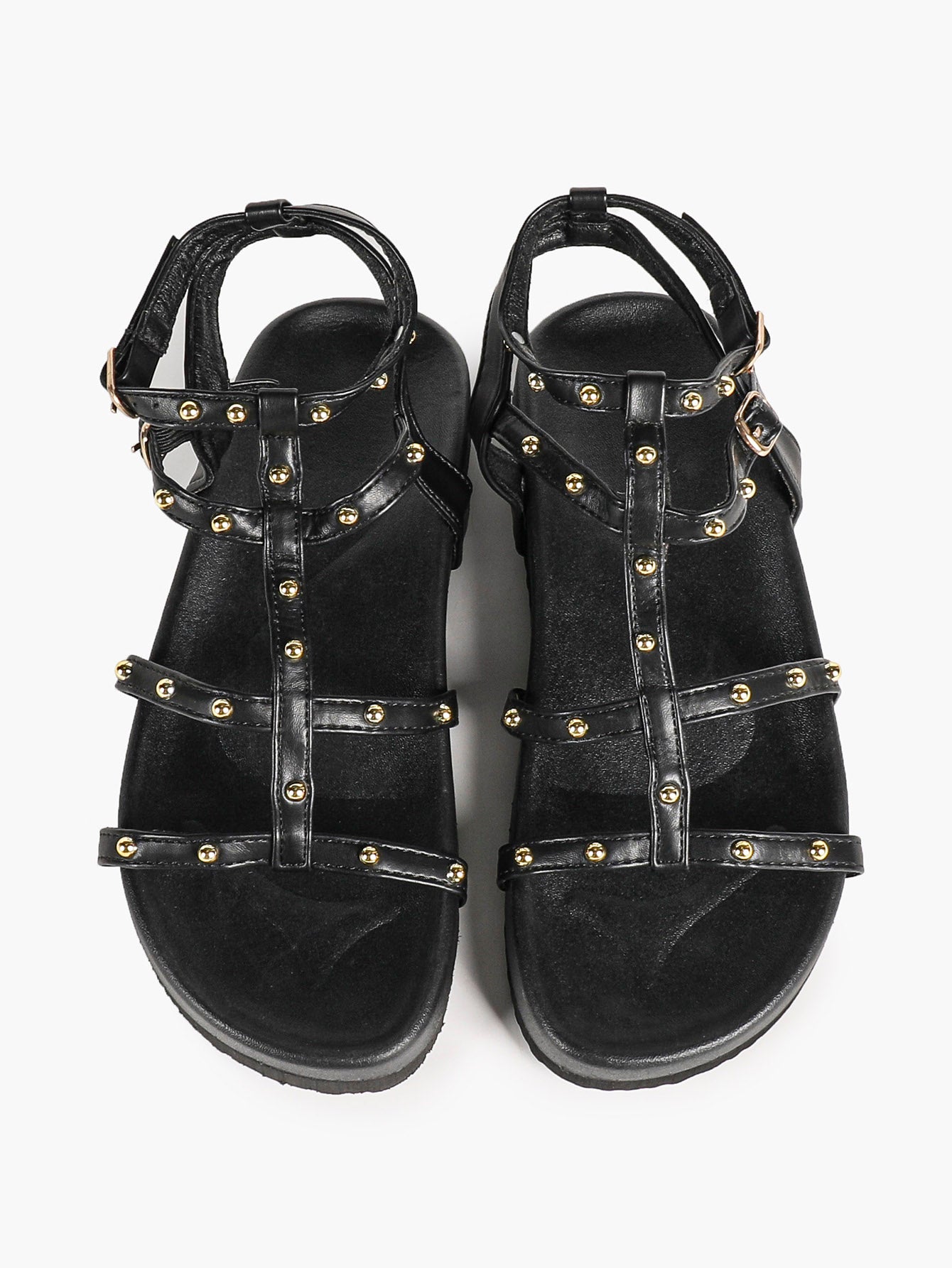 Black Strappy Gladiator Sandals with Secure Dual Buckle Fit and Soft Footbed