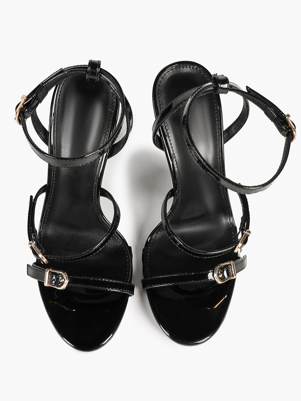 City Lights: Glossy Black Patent Multi-Strap Sandals for Effortless Evening Glam