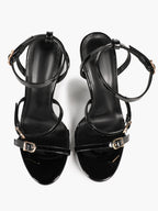 City Lights: Glossy Black Patent Multi-Strap Sandals for Effortless Evening Glam