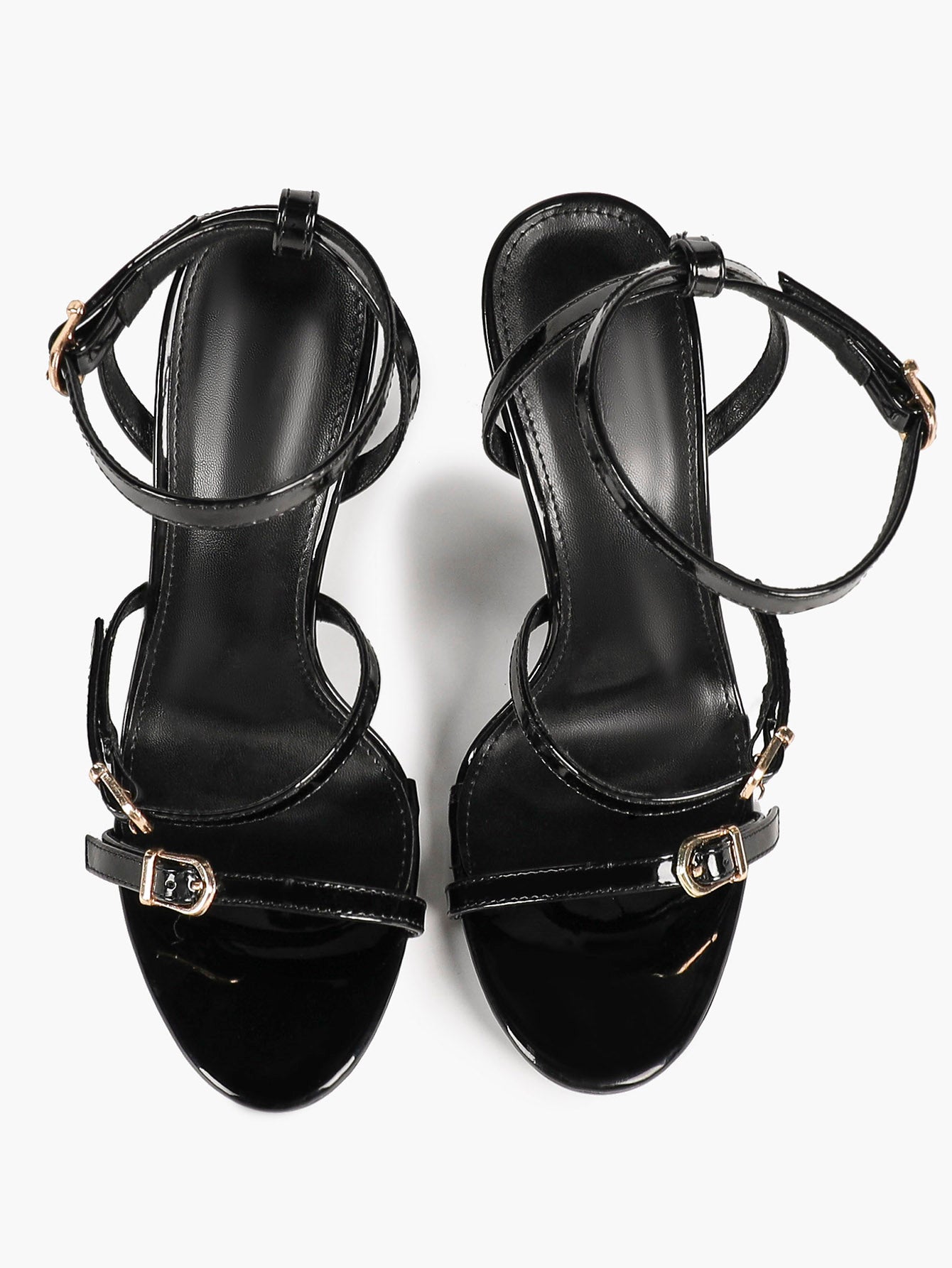 City Lights: Glossy Black Patent Multi-Strap Sandals for Effortless Evening Glam
