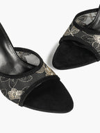 Gilded Mesh Mules - Beige Sequin Sandals with a 3.74" Stable Heel