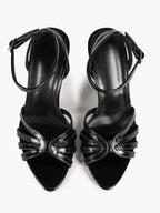 Black Glossy Strappy Open Toe Ankle Strap Sandals Knotted Multi-Band Detail Block Heels